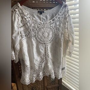 White Lace Crochet Boho Top by Lane Bryant
